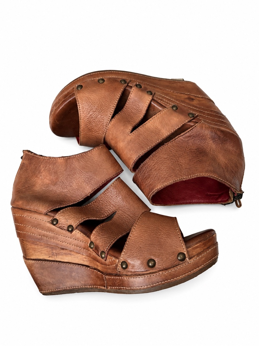 Bed Stu Jacey II Brown Leather Wedge Sandals Size 10 NWT - Picture 4 of 10